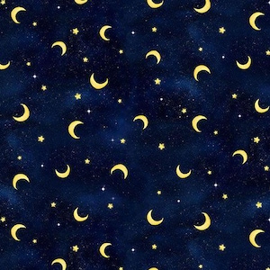 Fabric Moon and Stars on Navy Owl Always Love You Collection Timeless Treasures Quilt Cotton 3243