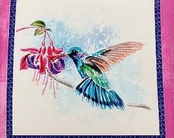 Hummingbird 24" Panel Fabric Cotton Quilt Benartex
