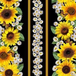 Fabric SUNFLOWER & BUTTERFLIES 11&quot; Stripe Timeless Treasures Quilt Cotton 2922