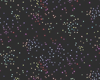 Rainbow Sprinkles Fabric Black Hearts Stars Andover Quilt Cotton 9430JK