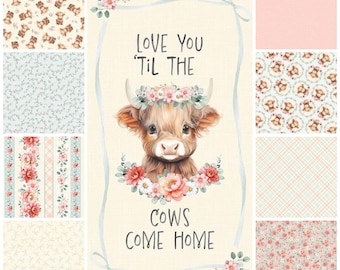 Highland Cow Fabric "Til The Cows Come Home" Collection 24" Panel Plus Coordinates Timeless Treasures Quilt Cotton
