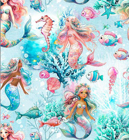 Fabric Underwater Mermaids Timeless Treasures Quilt Cotton 3547