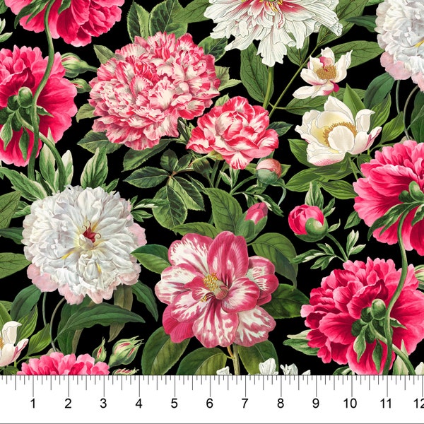 Fabric Bloom Large Pink Carnation Flower Cotton  Quilt Fabric Northcott Yardage 25193-99  Free Shipping Option