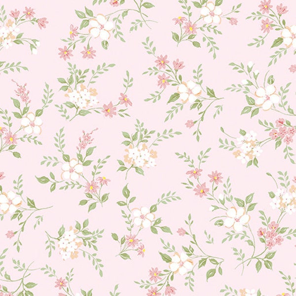 Fabric Delicate Pink Flowers Soft Meadow on Pink Quilt Cotton Sweet Baby Rose Collection Benartex Yardage  571-01