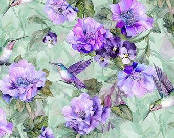 Hummingbird Floral Fabric Garden Delight Timeless Treasures Quilt Cotton 3500