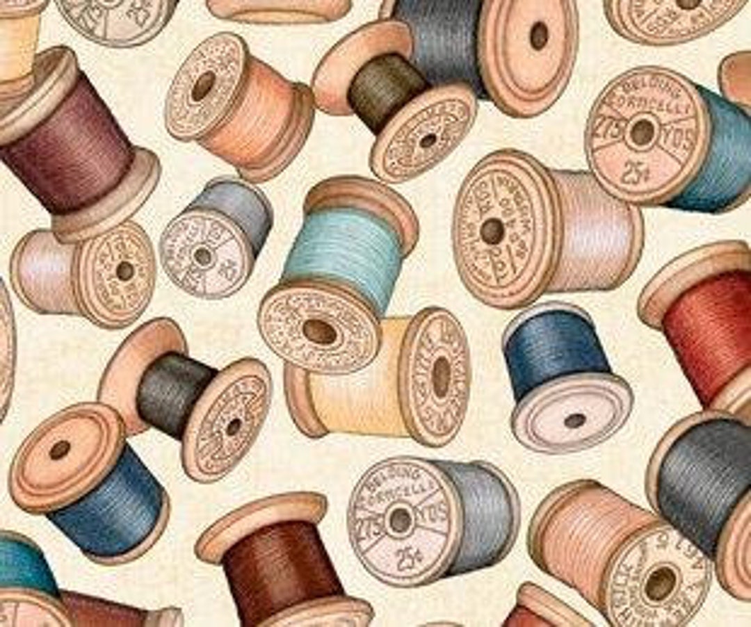 Fabric Sew Lovely Thread Spools Cream Cotton Quilt QT Yardage 28378 - Etsy