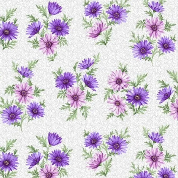 Fabric Miss Marguerite Pearlized Purple Flowers White Cotton Benartex Quilt Yardage 10442P-11 free shipping option