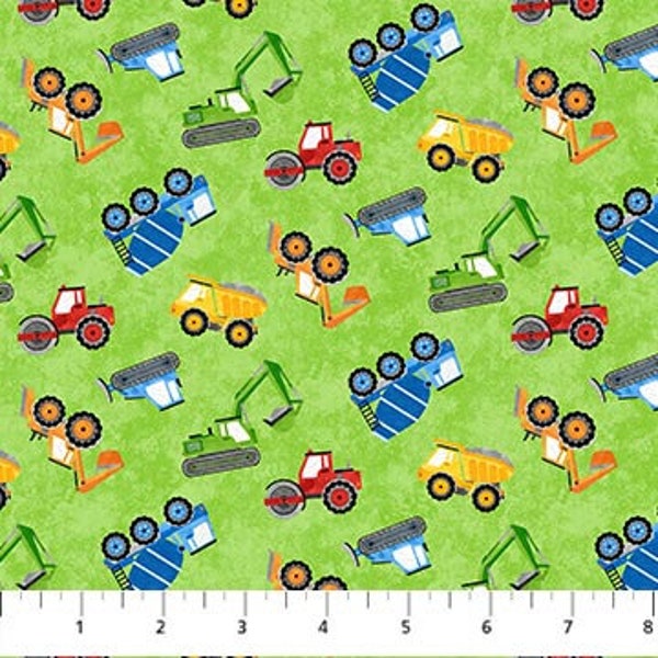 Fabric Build Your Own World Colorful Machines Green Kids Construction Northcott Cotton Quilt Fabric Yardage 25255-72