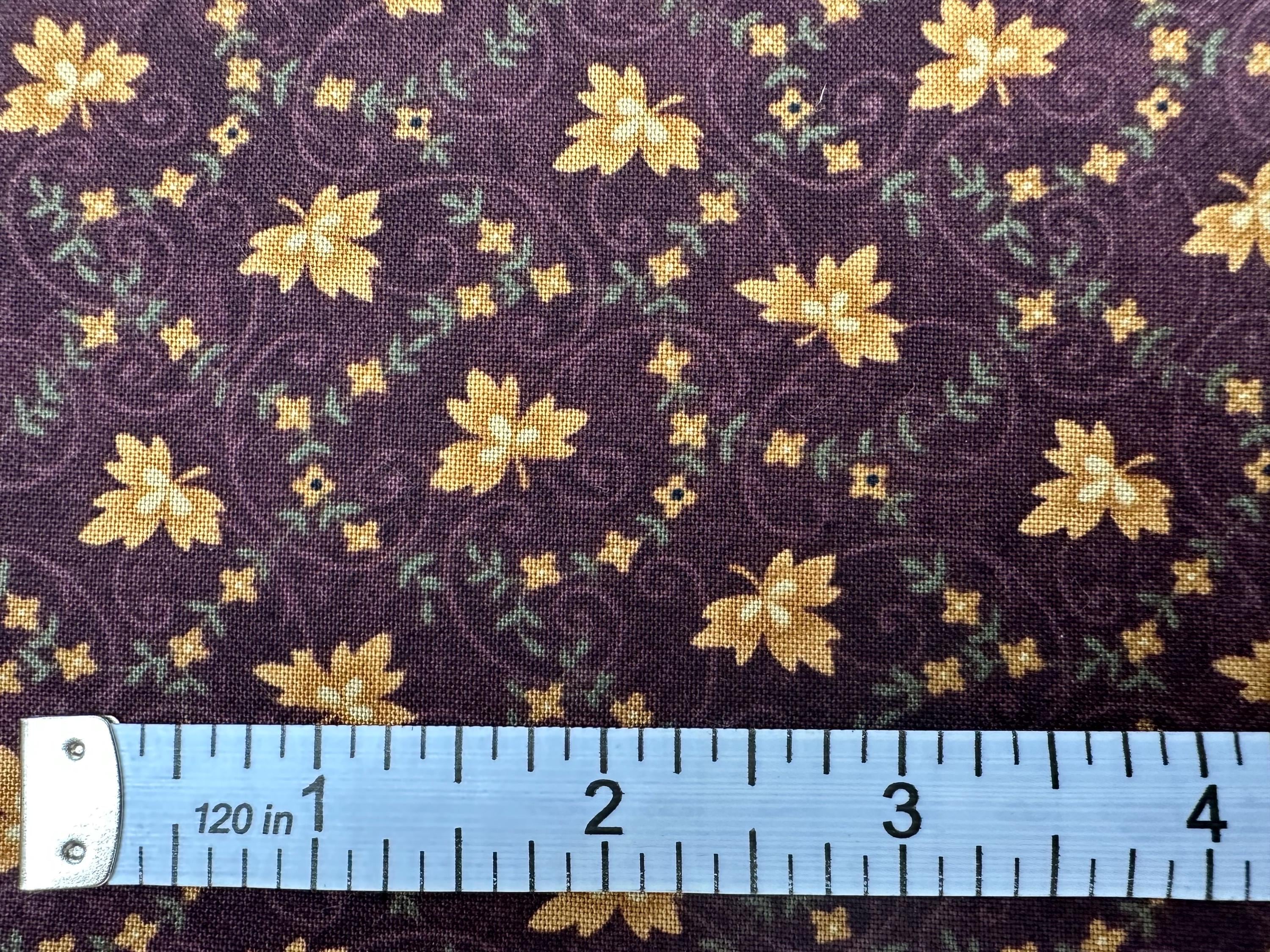 Fabric Gold Tri Leaf on Plum Purple Seasons Collection Kansas Troubles Moda Quilt Cotton 9121-17