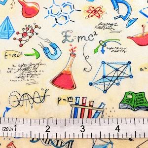 Lab Science Theme Fabric Microscope Beakers Test Tubes DNA Quilt Cotton FLEC-D75-T