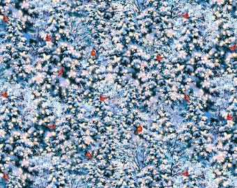 Cardinals  on Snowy Trees Fabric Timeless Treasures Quilt Cotton 4185
