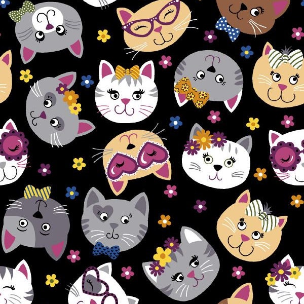 Fabric Bow Wow Meow Glamour Kitty Quilt Cotton Freckle Lollie Yardage FLBWM-D24-Z