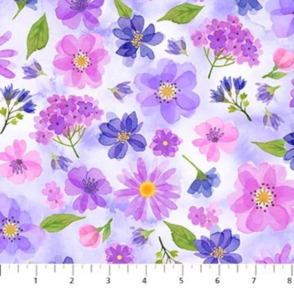 Fabric Pressed Flowers Lavender Cotton Quilt Fabric Northcott Yardage 24649-82 Free shipping option