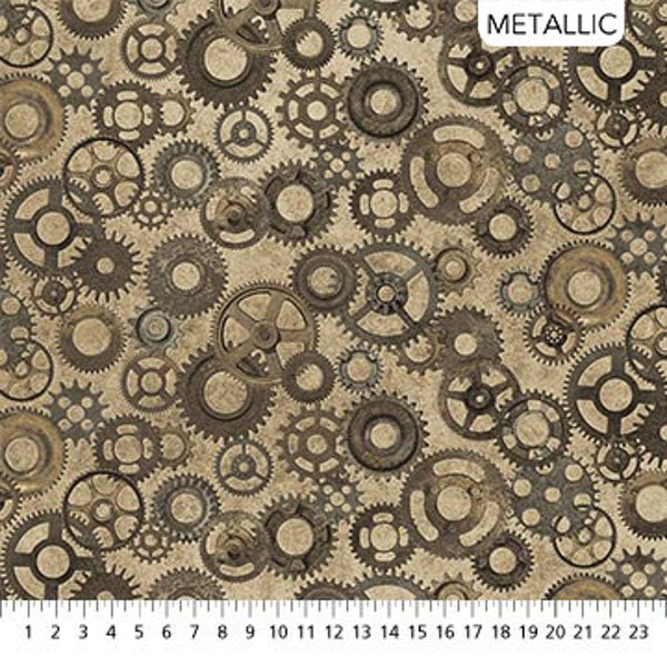 Fabric Stonehenge Heavy Metal Gears Brown Metallic Cotton Quilt Fabric Northcott Yardage 23741m-32 free shipping option