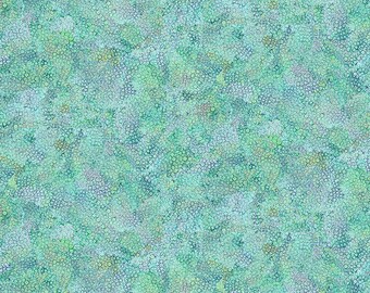 May include: Abstract digital art with a repeating pattern of small, overlapping circles in shades of blue, green, and a hint of yellow. The design has a textured appearance, creating a sense of depth and visual interest.