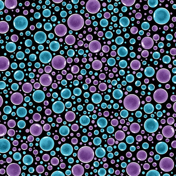 Fabric Bubbles Teal Purple Black from  Hooked On Fish Collection Benartex Cotton Quilt Fabric Yardage 13006-66 Free Shipping option
