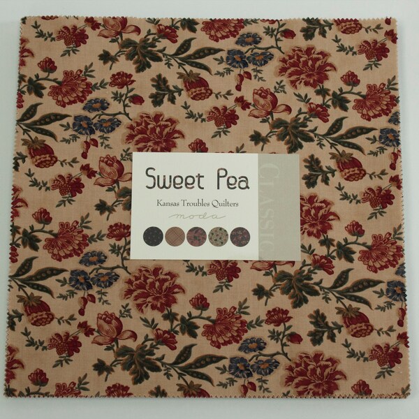 RARE Find! 2013 Sweet Pea Collection 40 Piece Layer Cake 10 inch squares Kansas Troubles Quilt Fabric Moda