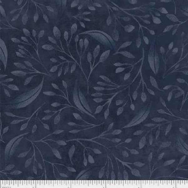 Wideback Fabric Alessia Navy Leaf 108 inch Wide Backing Cotton  Quilt Fabric  Yardage 04934