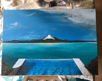 Temple of Infinity Original Canvas Painting by Si Foster (80 x 60 cm) | Fantasy | Surreal | Photorealist | Ocean, Sea, Landscape | Unique