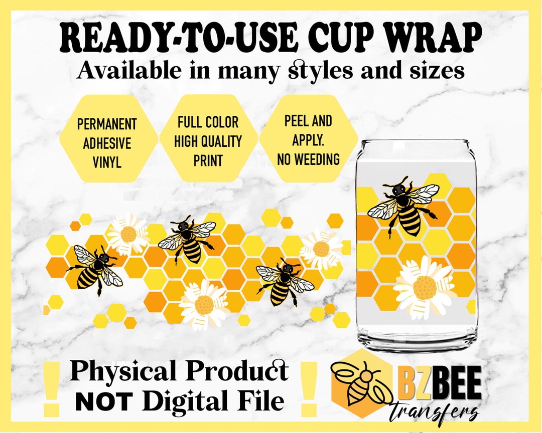 Bumble Bees and Honey Hive Flower Wrap, Ready to Use Glass Cup Wrap for ...