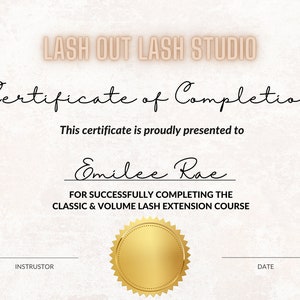 Lash Course Certificate