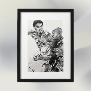 Basketball | Kobe Bryant vs. Michael Jordan | Charcoal Drawing: 16&#39; x 20&#39;