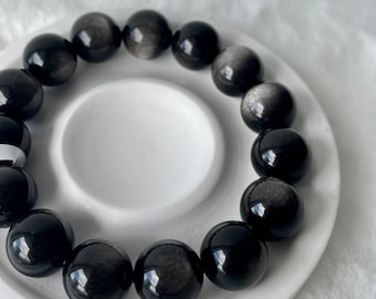 13mm Silver Obsidian Bracelet | AAAA+ Grade| Boho Jewelry | Natural Gemstone Bracelet | Crystal boho yoga chakra Jewelry