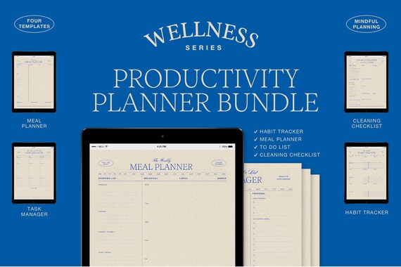 Productivity Digital Planner That Girl Motivation Mindful Journal iPad Goodnotes Template Habit Tracker Meal Plan Cleaning Checklist To Do