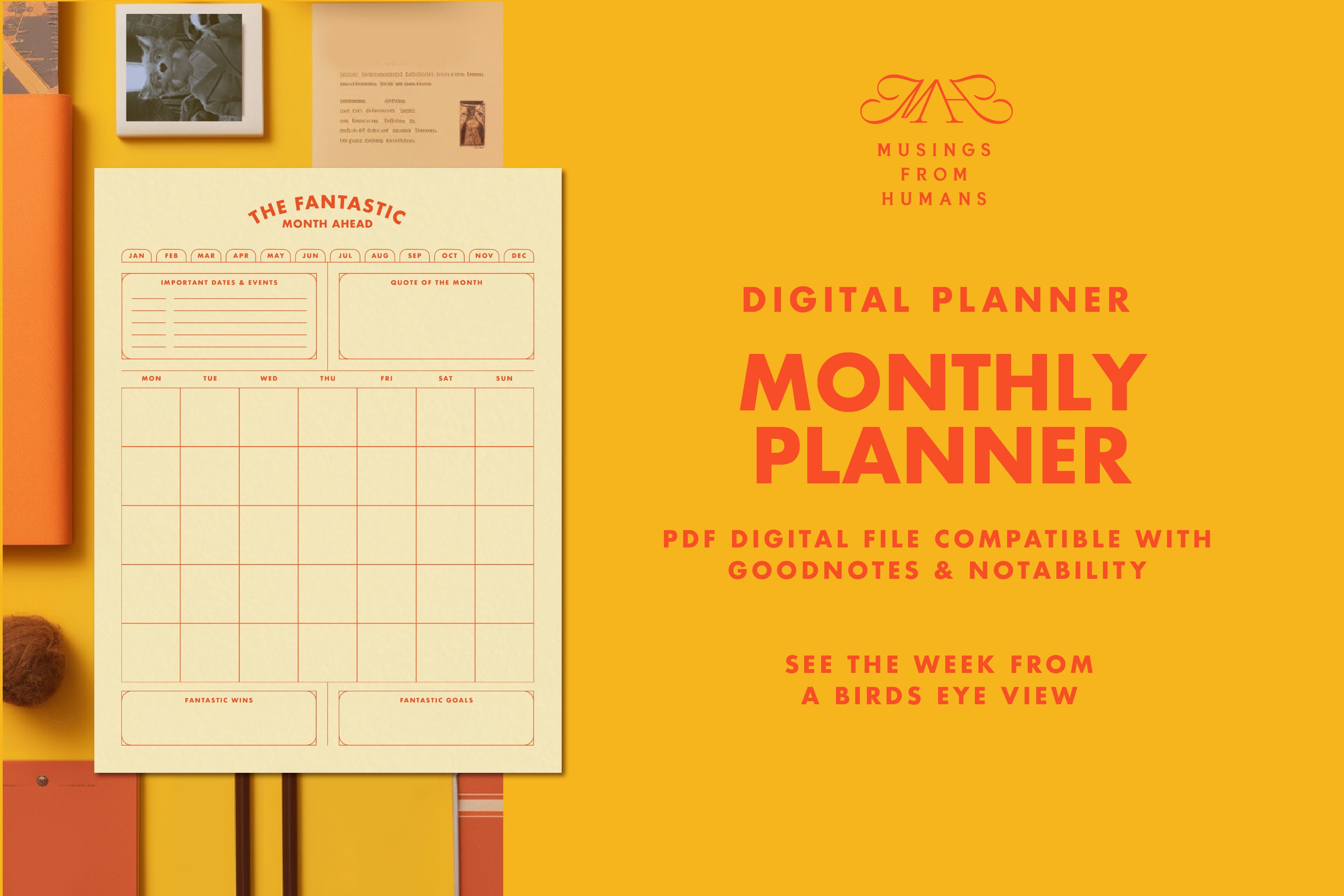 Undated Digital Planner Bundle, Wes Anderson Gift, Productivity
