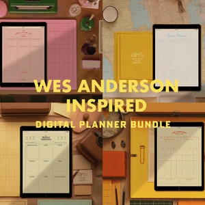Undated Digital Planner Bundle, Wes Anderson Gift, Productivity Template Daily Weekly Monthly To Do Planner Colorful Design Pastel Journal