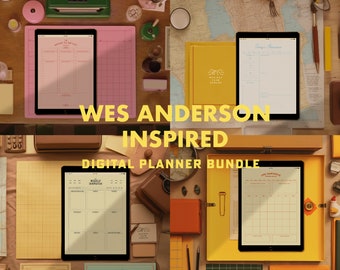 Undated Digital Planner Bundle, Wes Anderson Gift, Productivity Template Daily Weekly Monthly To Do Planner Colorful Design Pastel Journal