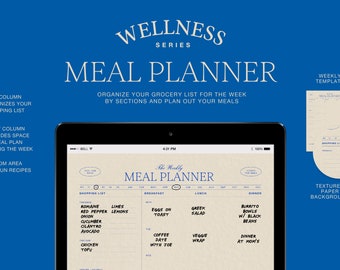 Weekly Meal Planner Digital Planner Meal Prep Productivity Motivation Mindful Journal iPad Goodnotes Template Grocery List Health Food Log