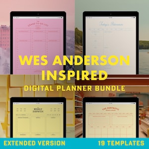 Digital Planner Bundle, Wes Anderson Gift (Daily Weekly Monthly To Do) Colorful Vintage Productivity Templates, Undated Printable PDF Pages