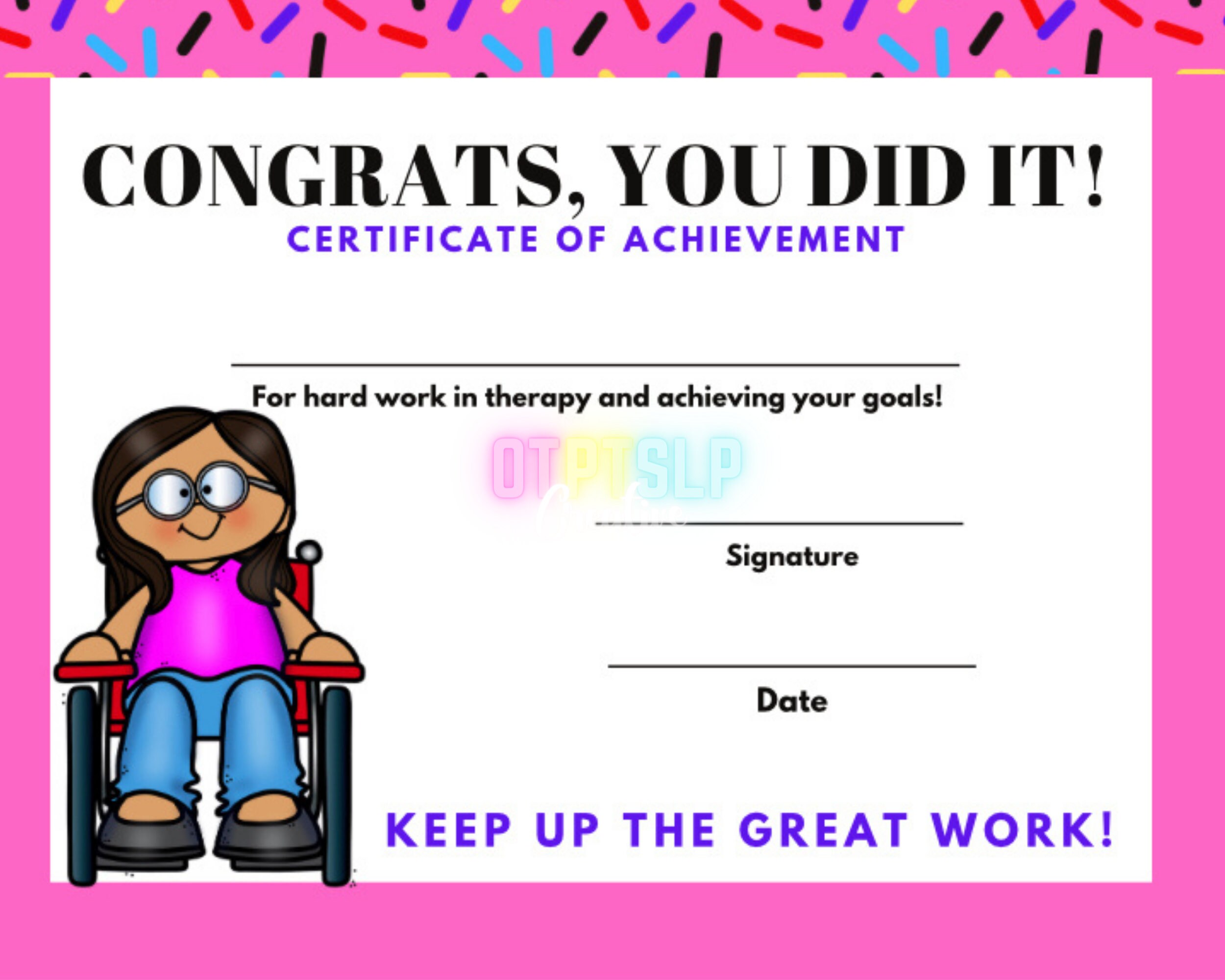 OT PT SLP Certificate of Achievement, Digital Download, School ...