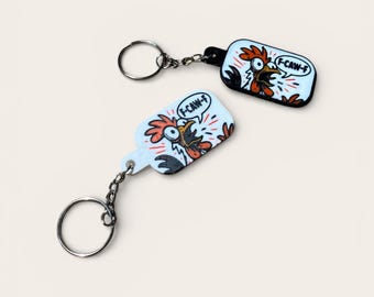 F-TCA-F Art du coq porte-clés | Jeu de mots drôle de poulet | Porte-clés imprimé en 3D | Cadeau humoristique à la ferme | Accessoire pour amoureux des animaux