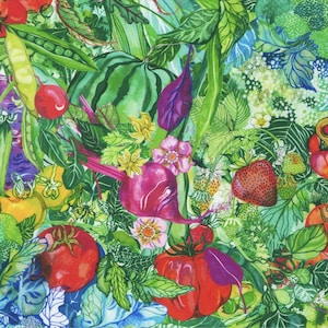 Vegetables Fabric - COTTON Quilting Fabric - Food Fabric- 100% Cotton Fabric - Veggies - Quality Cotton Fabric by the Yard or Select Length