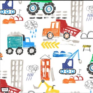 Construction Vehicles - Construction Site from Michael Miller - 100% COTTON Fabric - Quality Quilting Fabric, Bulldozers, Cranes, Dump Truck