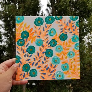 Teal Treasures Floral Original Painting