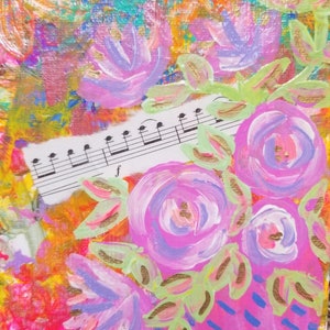 Colorful Floral Wall Art Music Painting Music Wall Art Abstract Painting &quot;Adagio&quot; Original Painting