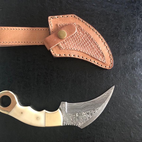 9" Karambit Knife with Brass & Camel Bone handle | Damascus Steel knife | Handmade customized knife | Gift for him | Gift for her