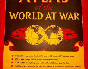 Atlas der Welt im Krieg, Matthews-Northrup, Verfolgen Sie jede Schlacht des Krieges auf 32 großen, farbenprächtigen Karten, Zeitschriftenbroschüre, 1942