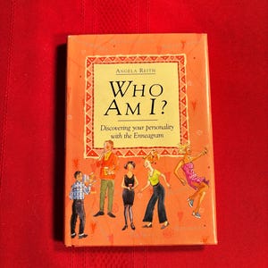 Pode incluir: Capa de livro com o título "Quem sou eu?" e o subtítulo "Descobrindo sua personalidade com o Eneagrama". A capa apresenta um fundo rosa com uma ilustração colorida de seis pessoas.