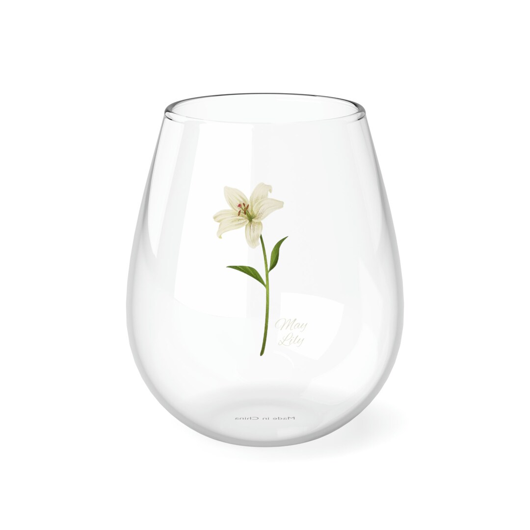 Lily Wine Glass Stemless Lily Wine Glass May Birthday Wine Etsy