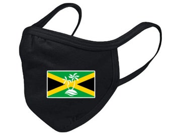 Jamaica Flag, Palm Trees adult Reusable 2-Layer Cotton Breathable Face Mask | Gildan Cotton Face mask