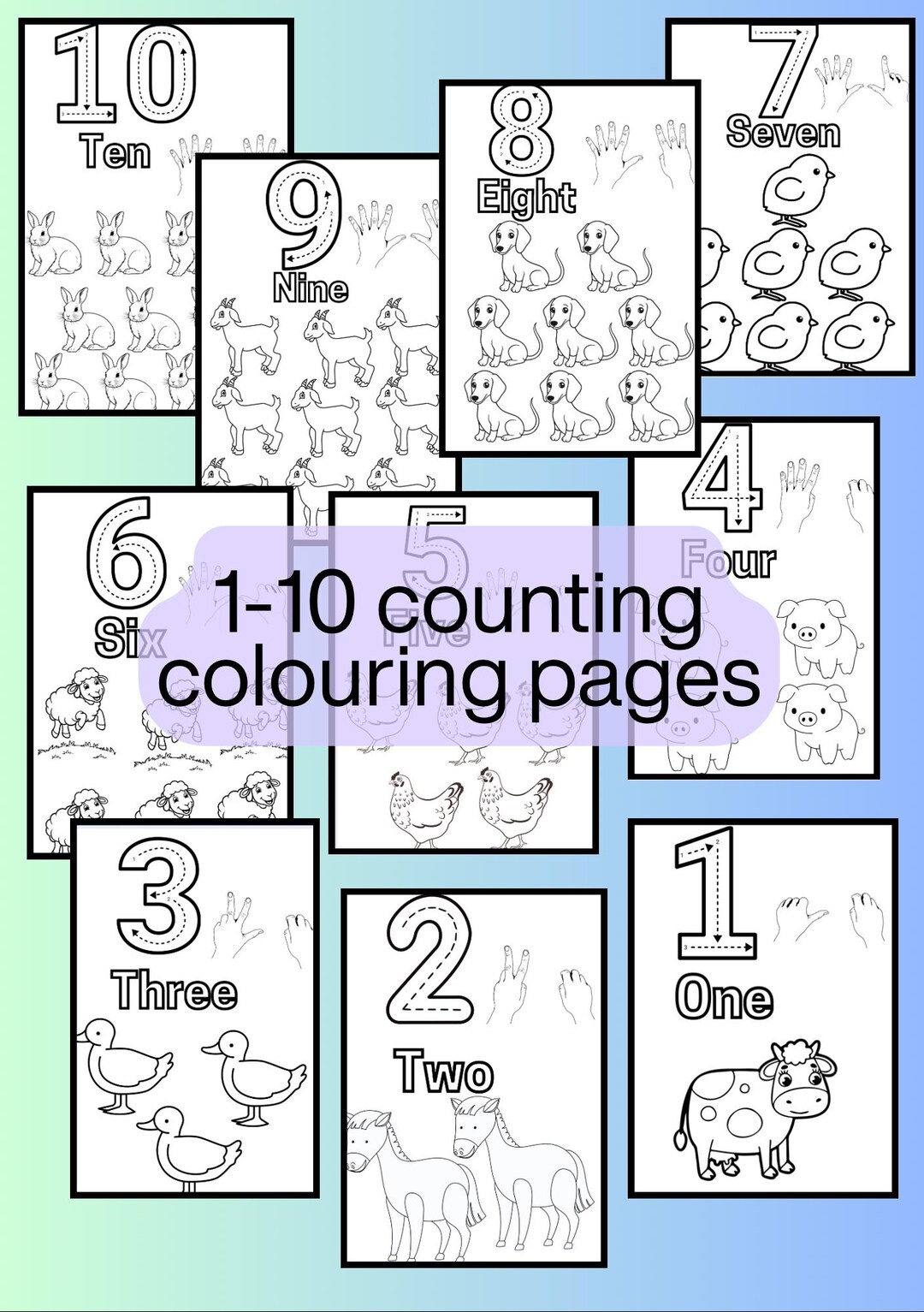 Count to 10 Colouring Pages With Farm Animals - Etsy
