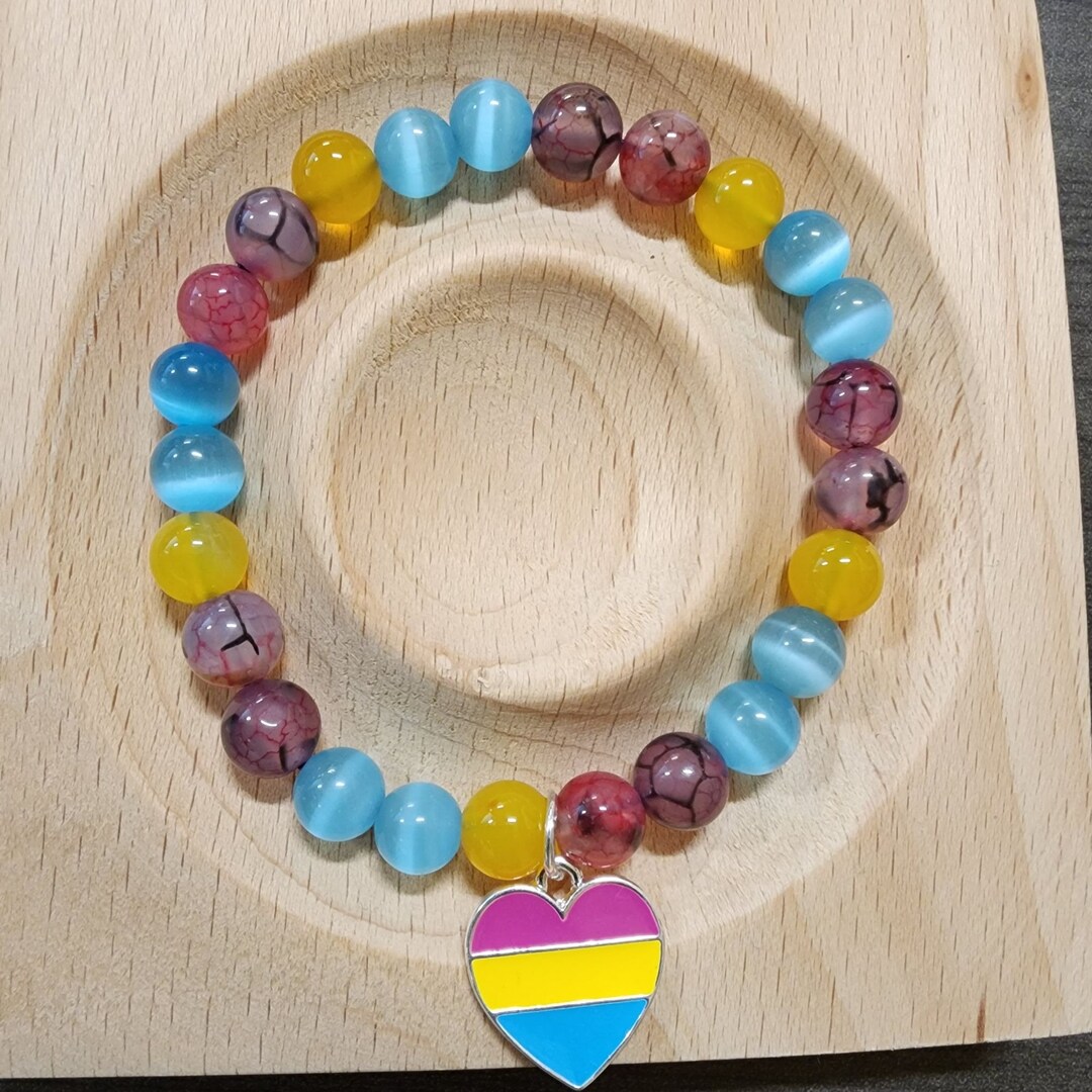 Pansexual PRIDE Agate & Cats Eye Crystal Bracelet Handmade 8mm Etsy