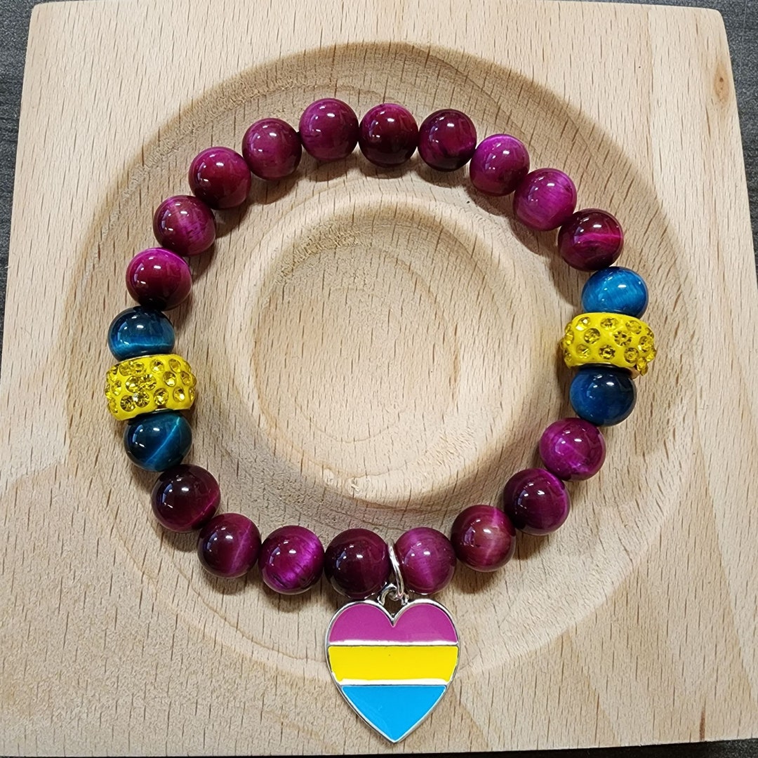 Pansexual Tigers Eye Crystal Bead Bracelet PRIDE 8mm Handmade Etsy