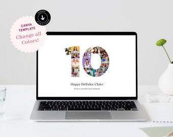 Photo collage template, Collage gift, Collage template, Number 10 Photo Collage, 10th Birthday Number 10 birthday gift, 10th birthday invite