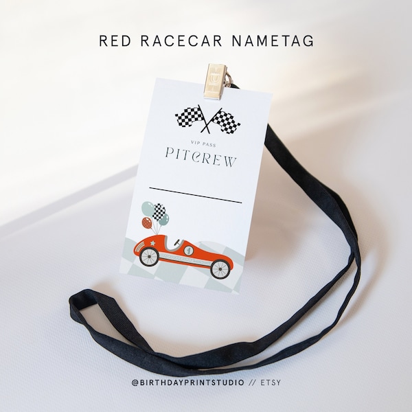 Customized Racecar Name Tag for Birthday, Red Racecar Birthday Party Decoration, Too fast racecar birthday, Race on over birthday, boy theme