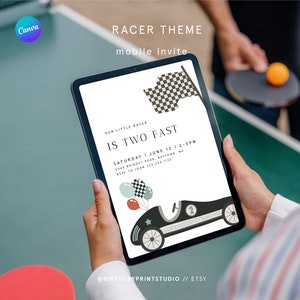 Two Fast Race Car Birthday Invitation (Digital Template)
